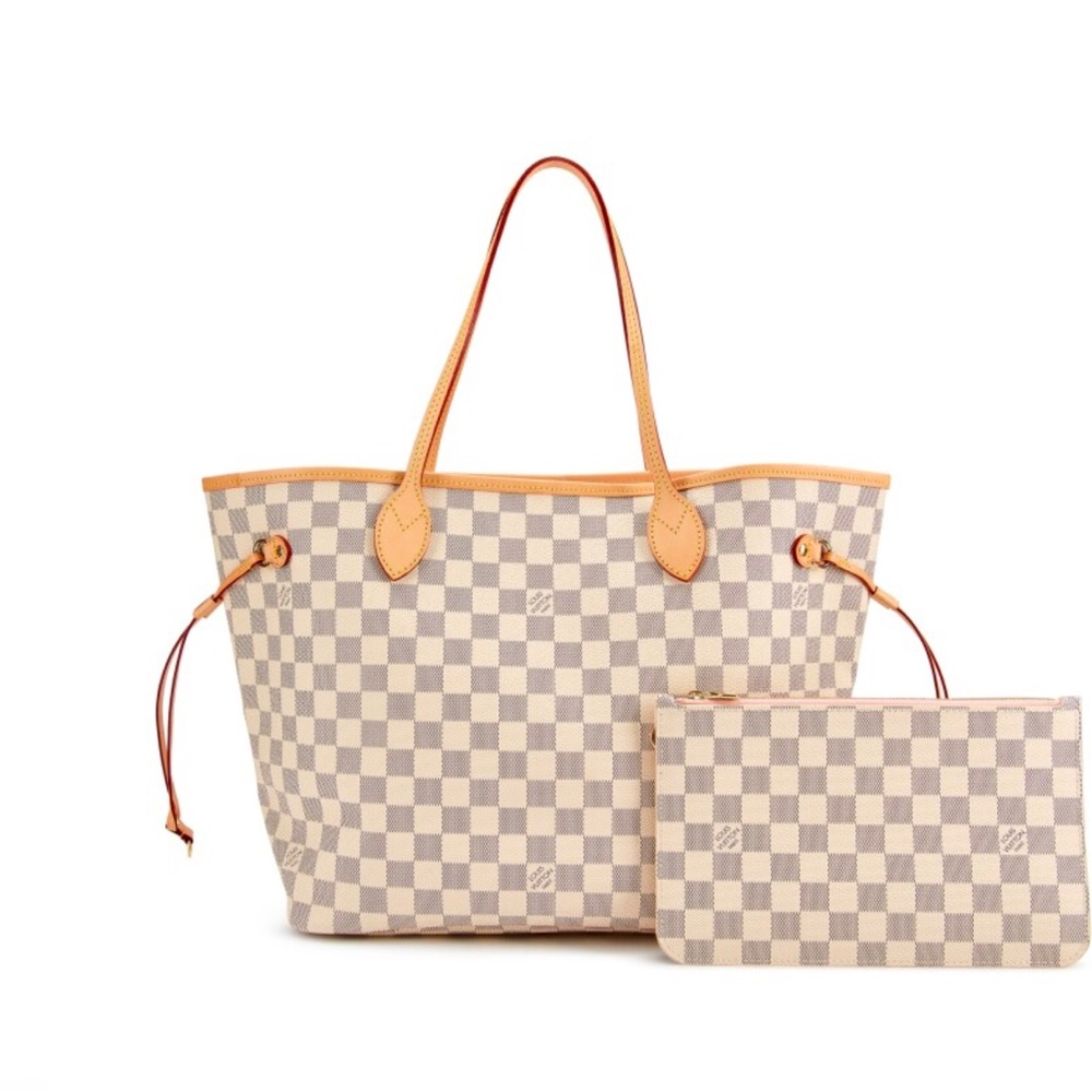 Louis Vuitton Damier Azur Coated Canvas NeverFull MM Tote Rose Ballerina Lining - Picture 6 of 14